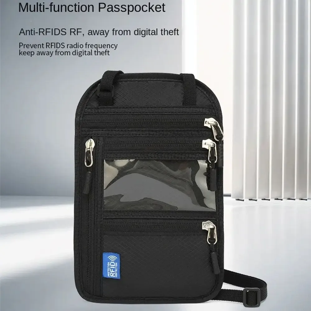 sac de passeport anti-rfid, imperméable, antivol, multi-poches avec sangle de cou réglable