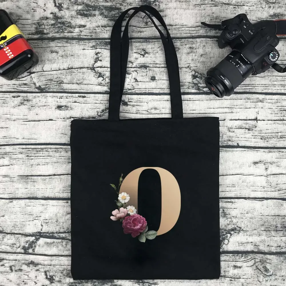 sac de shopping écologique pour femmes, sac à bandoulière portable pliable noir, sac à main réutilisable de grande capacité avec lettres, fourre-tout bolsos