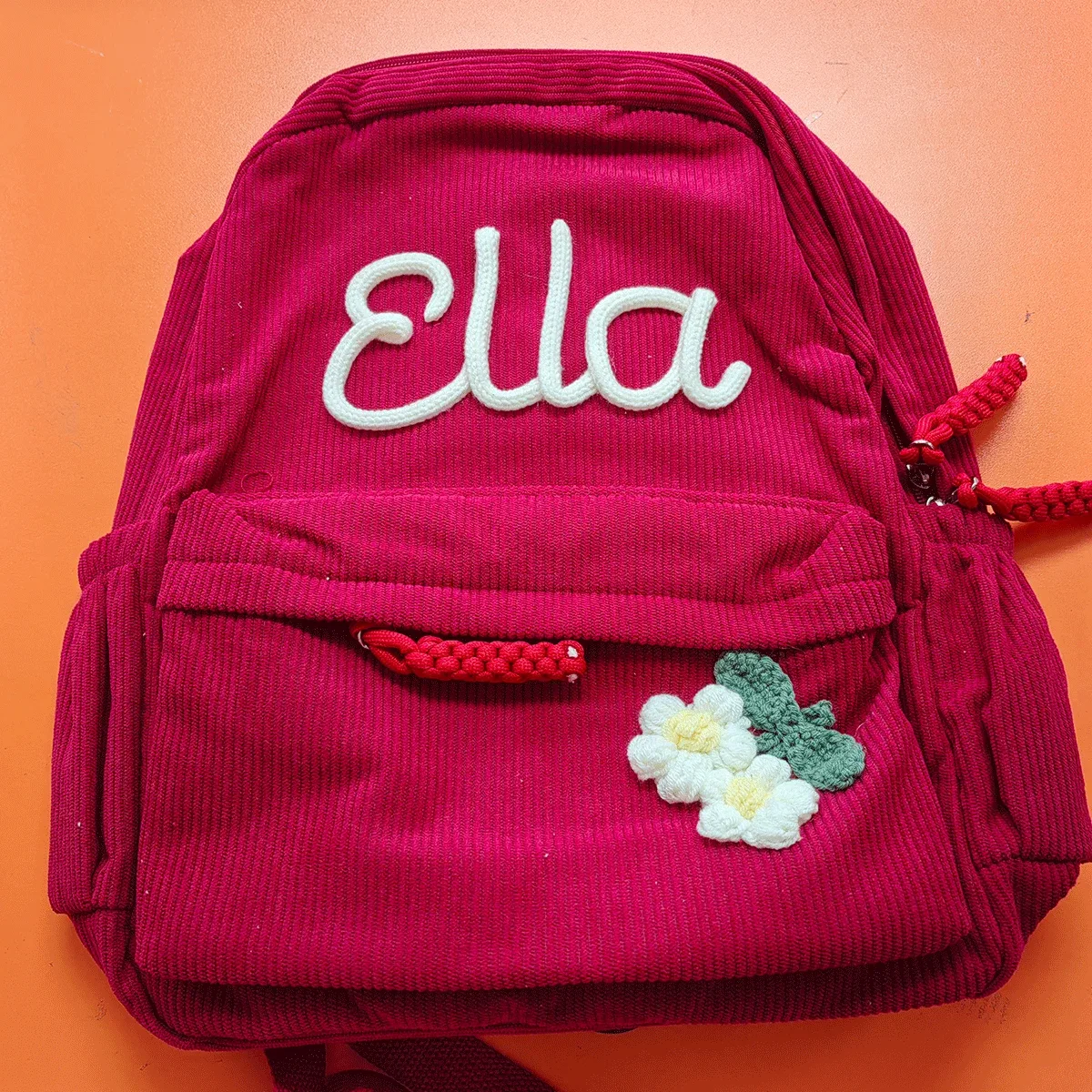 sacs à dos personnalisés en velours côtelé – sacs à dos brodés sur mesure, décorations florales/animalières, styles parent-enfant, sac pour sœur/frère