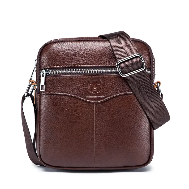 bullcaptain décontracté hommes messager sac à bandoulière de haute qualité matériel lisse poche à glissière en cuir sac à bandoulière pour hommes