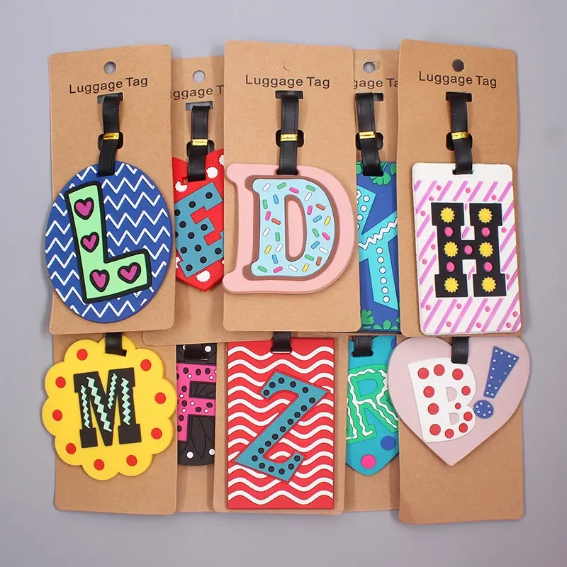 étiquette d'accessoires de voyage pour bagages, 26 lettres mignonnes, en gel de silice, support d'identification pour valise, étiquette d'embarquement pour bagages, portable, nouveauté