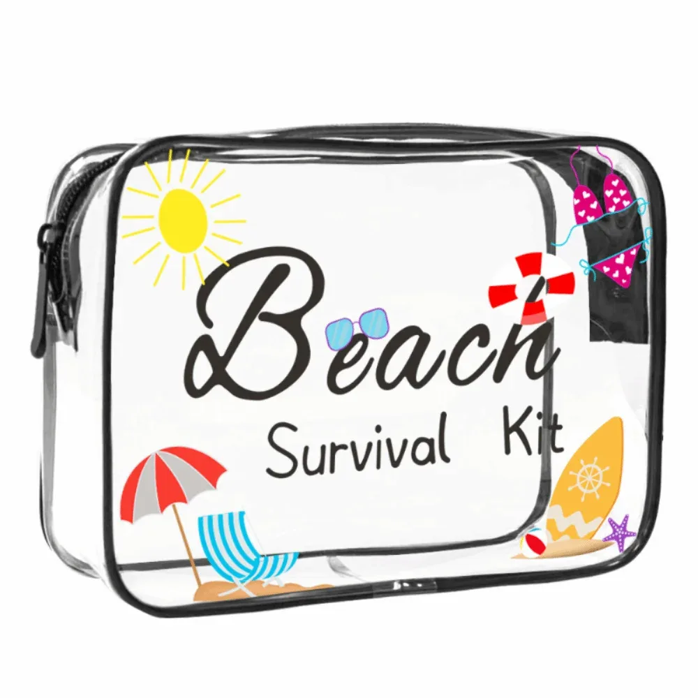 sac de maquillage tendance de grande capacité, sac à cosmétiques visible sur le thème de la plage, sac de rangement portable multifonctionnel pour femmes