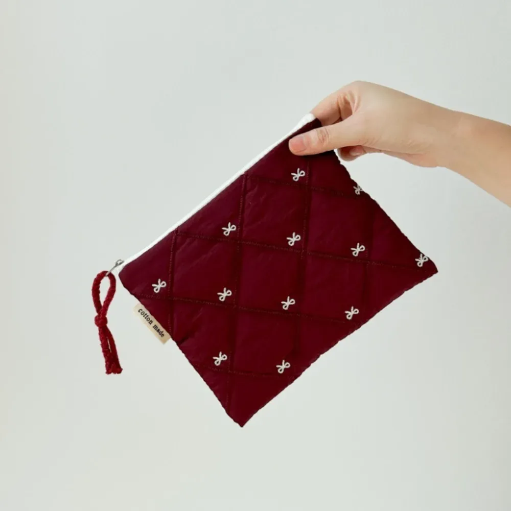 nouvelle trousse de toilette matelassée avec nœud brodé, grande capacité, sac à papeterie multifonctionnel, trousse à stylos