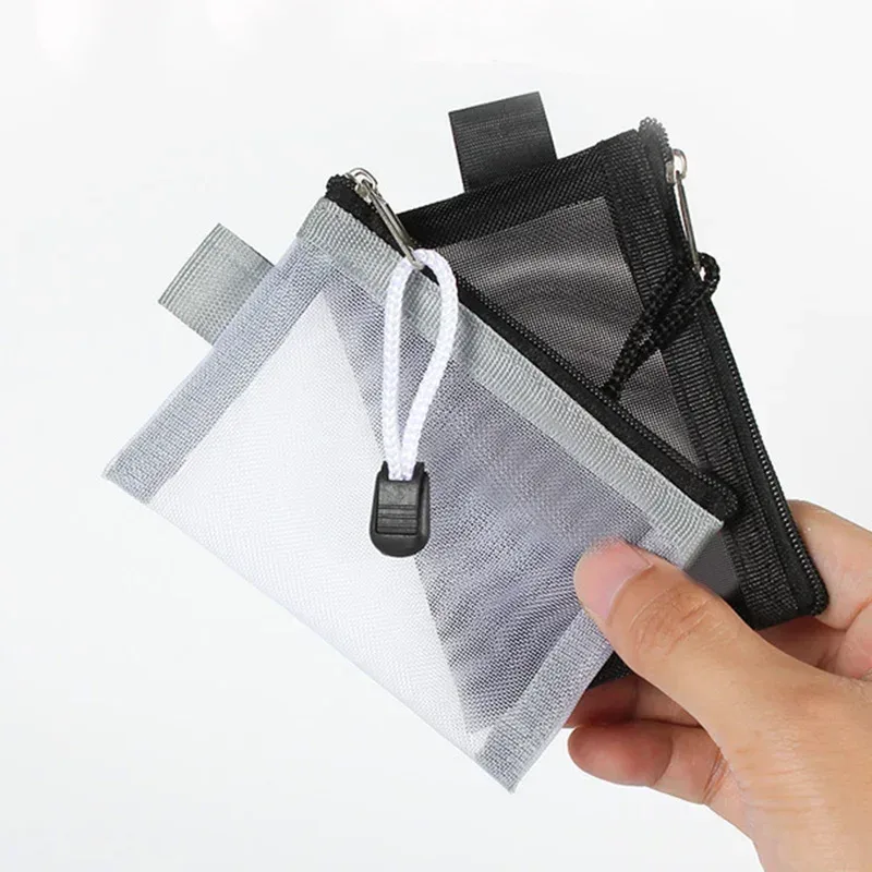 porte-monnaie en maille pour femmes, fermeture éclair transparente, sacs de rangement en poudres, porte-cartes pour filles, porte-clés, petits sacs à main