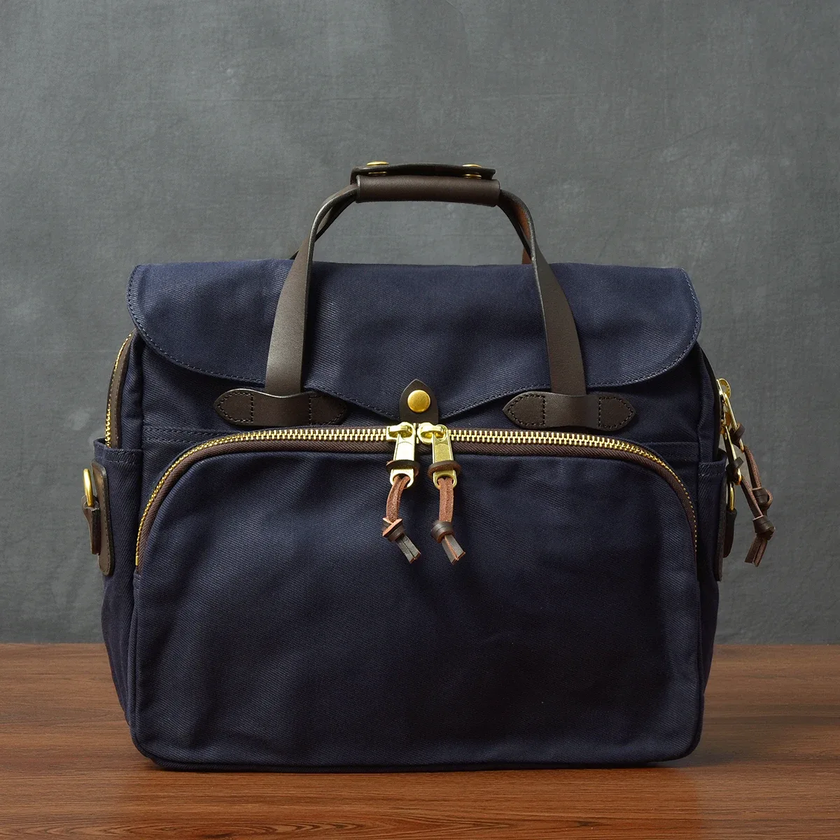 mallette d'affaires vintage en cuir véritable pour hommes, sac à main de voyage en plein air, sac de messager pour ordinateur, sac de travail, toile de haute qualité, 15 po