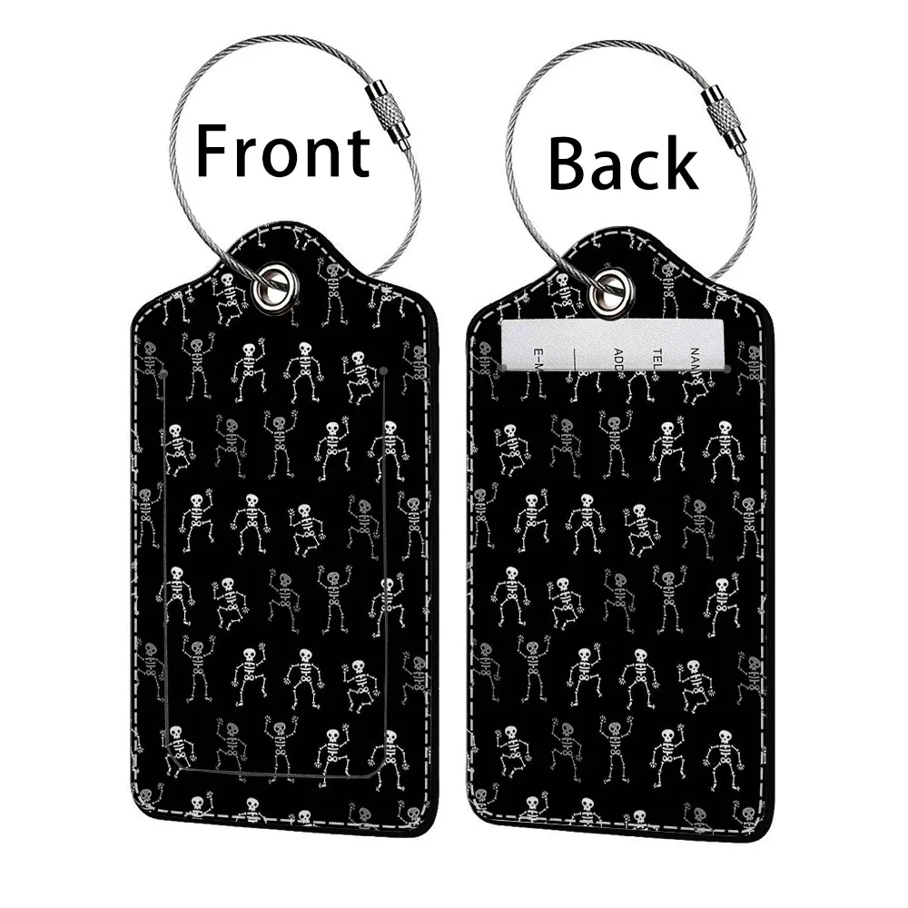 promotion étiquette de bagage en cuir à motif d'horreur, étiquette d'adresse pour valise, étiquette d'embarquement pour bagage, clip pour nom, identifiant et adresse