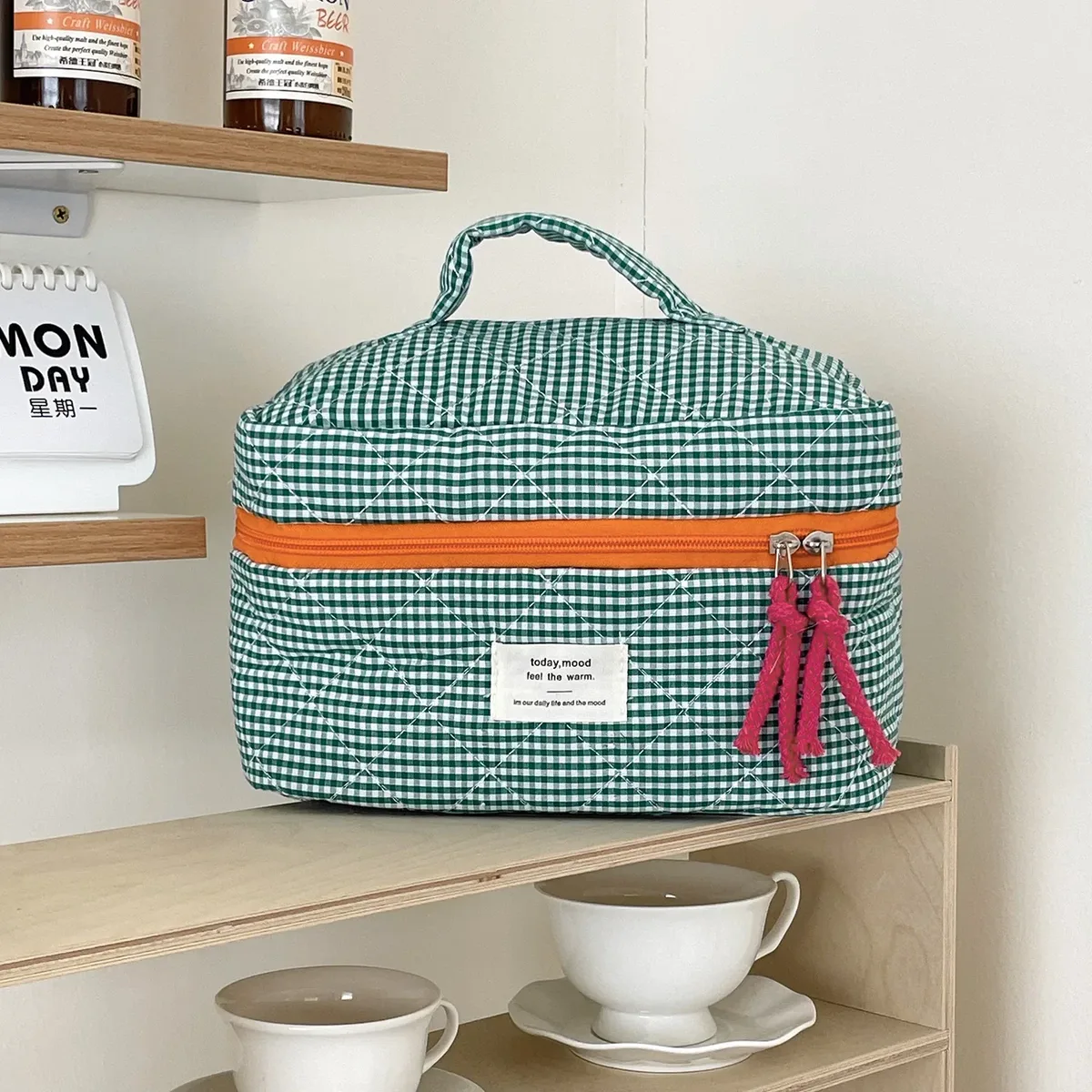 sacs à cosmétiques matelassés à carreaux pour filles, pochette rétro pour dames, porte-monnaie, sac de rangement de toilette portable de voyage pour femmes