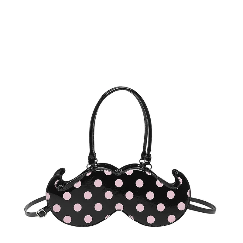 sac à bandoulière rétro à pois en forme de moustache, sac à main décontracté, sacoche portable pour le quotidien, style vintage streetwear
