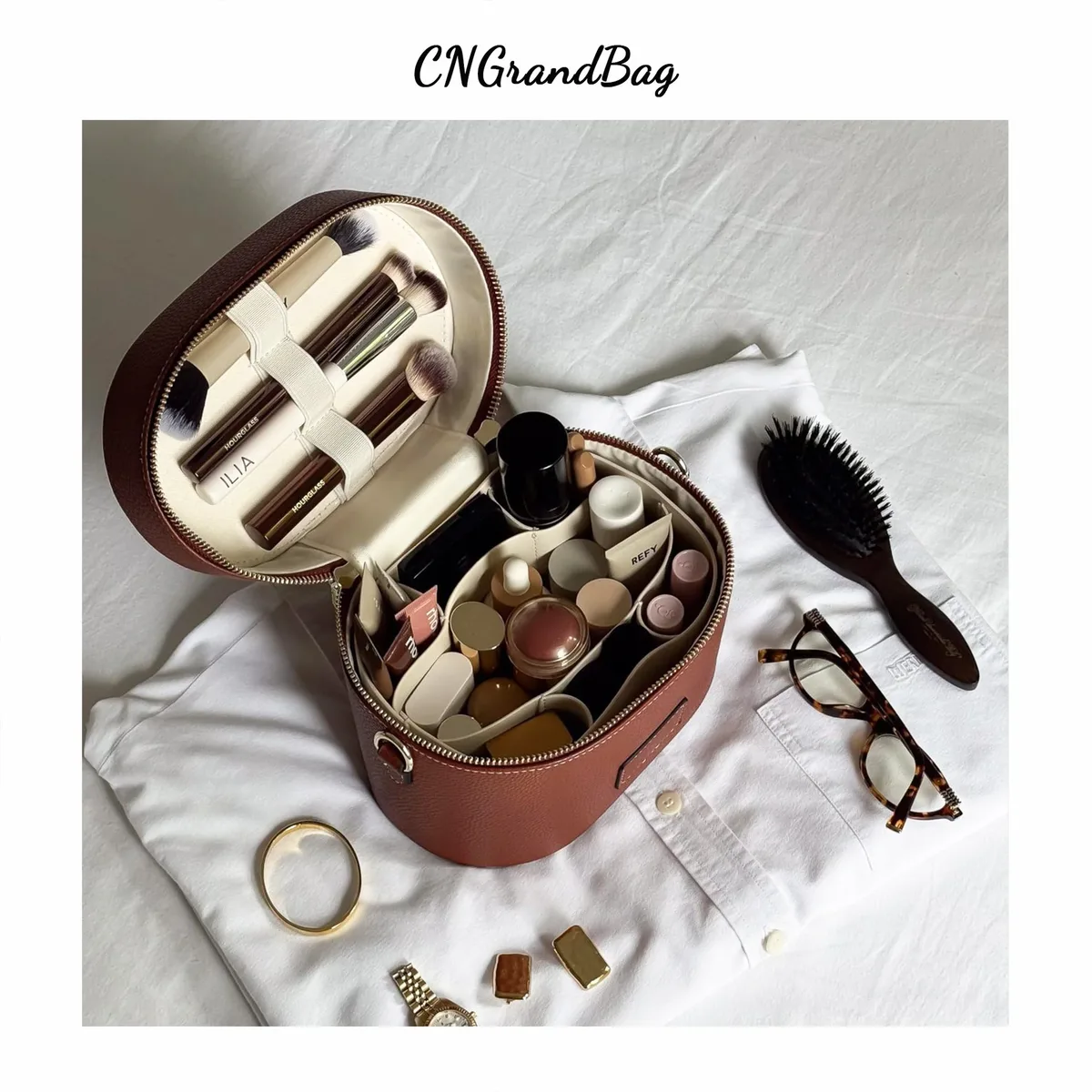 sac de voyage cosmétique portable personnalisé avec bandoulière, compartiment de rangement amovible et compartiment de lavage séparé pour femme