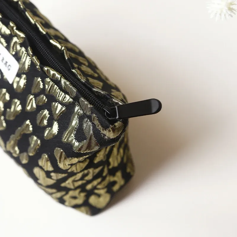 trousse de maquillage pour femmes, toile imprimée léopard doré, trousse de rangement de cosmétiques de grande capacité, trousse de toilette portable, trousse de voyage