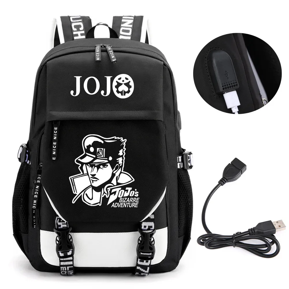anime jojo bizarre adventure kira sac à dos école livre sacs mochila voyage usb port sac ordinateur portable garçon filles sac à dos