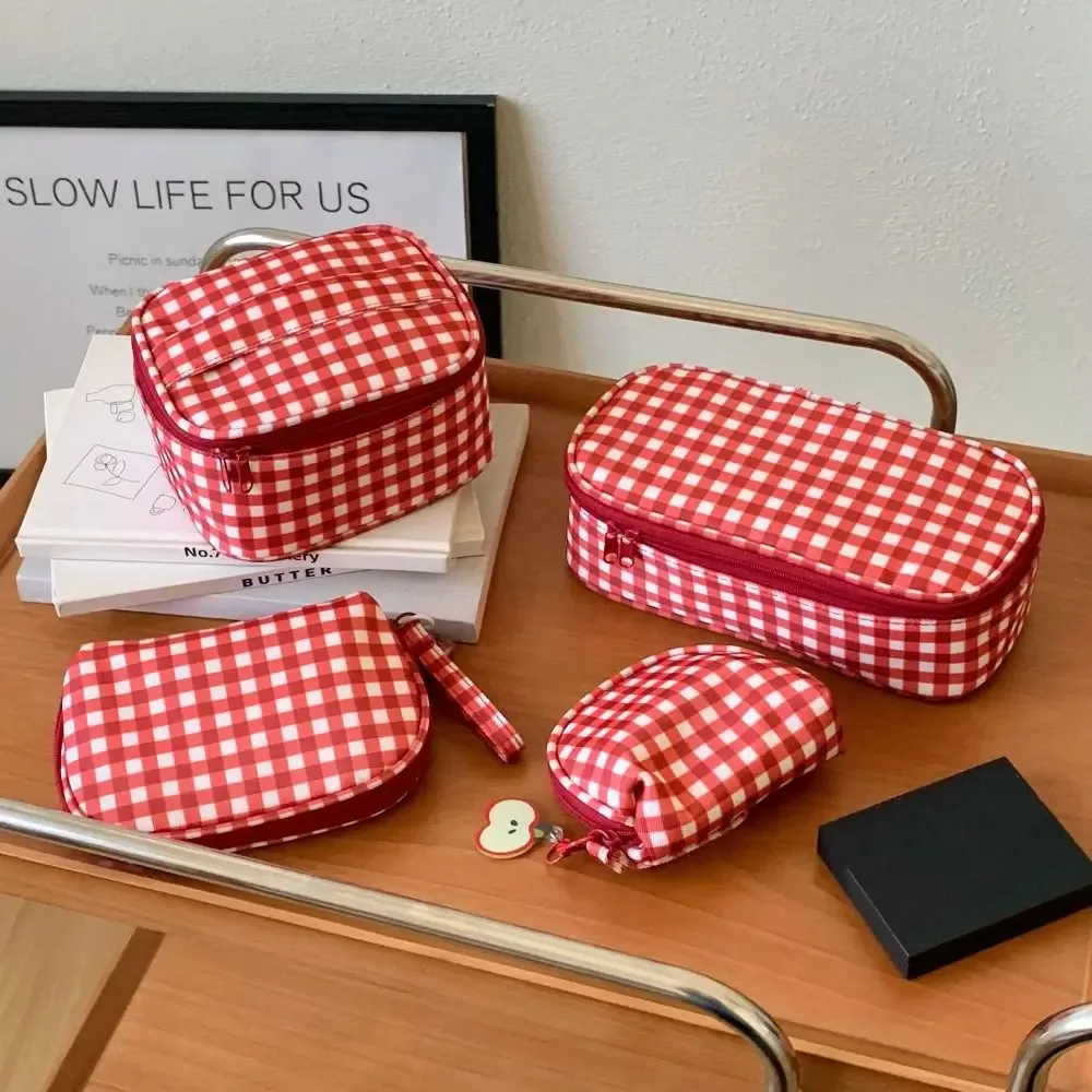 sac de maquillage à grille rouge de haute qualité, sac de toilette portable multi-tailles, pochette cosmétique, sacs et étuis cosmétiques pour femmes