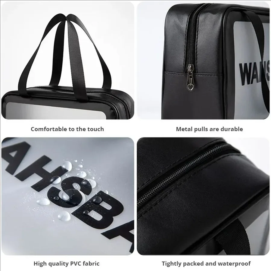 trousse de toilette de voyage portable noire transparente pour femme, pochette de rangement de maquillage étanche, organisateur de cosmétiques de grande capacité, 1 pièce