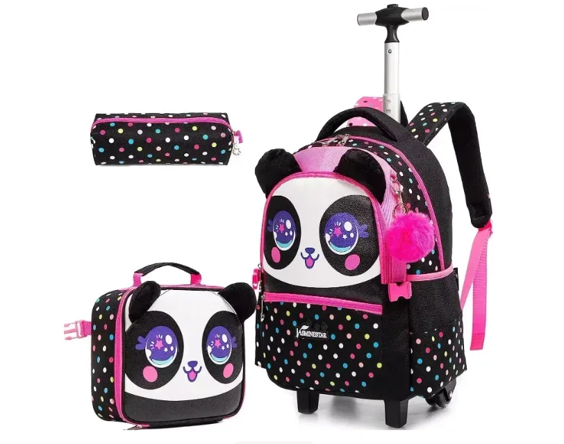 Sac de voyage à roulettes pour filles, valise à roulettes pour filles, sac à roulettes pour élèves du primaire, ensemble de sacs à roulettes pour l'école, sac à déjeuner, trousse à crayons