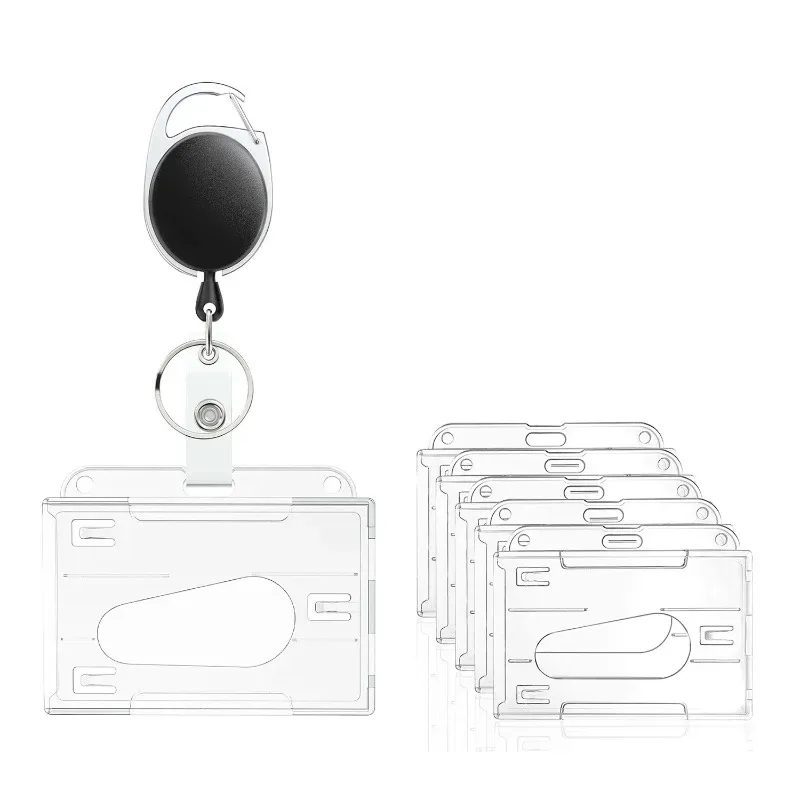 fentes pour cartes transparentes, porte-badge pour étiquette d'identification, avec bobine de badge, organisateur de rangement pour cartes, étui pour cartes de travail pour passe des employés