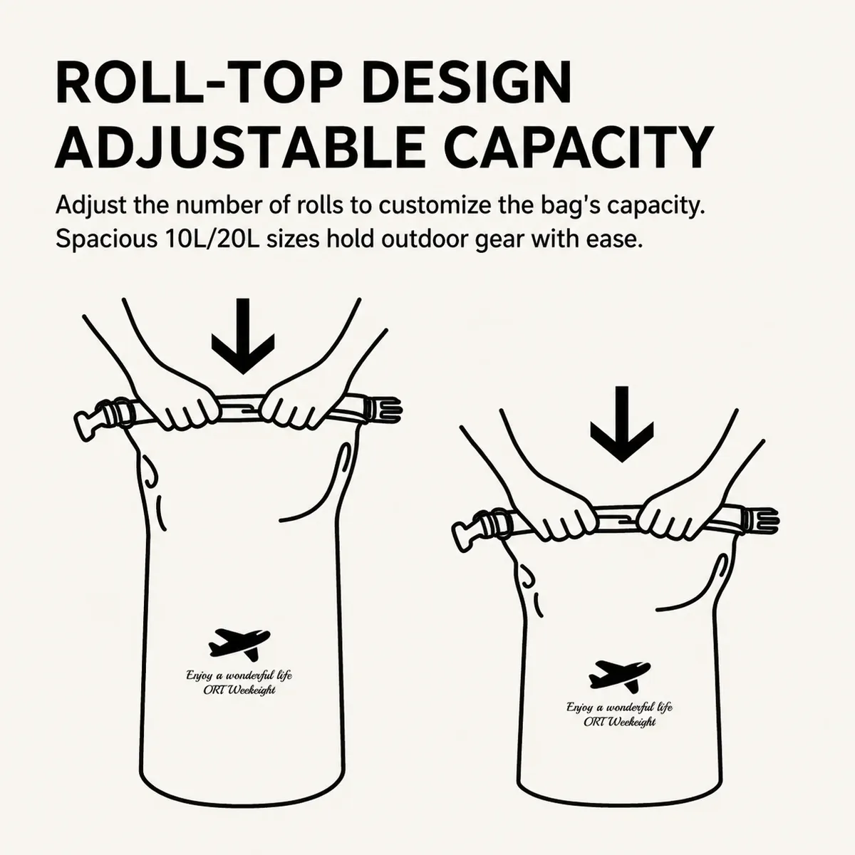 sacs de rangement de voyage étanches à fermeture roll-top en oxford ultralégers et indéchirables pour le camping, la randonnée, et les sacs de compression anti-salissures