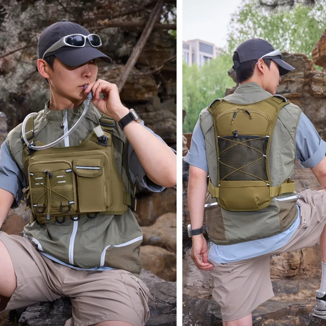 sac de poitrine multifonctionnel, gilet tactique pour hommes, sac à dos d'hydratation avec porte-équipement, sac de course pour marathon, cyclisme, trekking