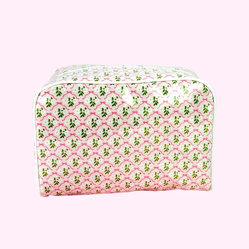 sac de rangement floral printemps-été, trousse de toilette portable mignonne pour femme, sac cosmétique imprimé en pvc transparent et nylon, pochette de voyage pour articles de toilette