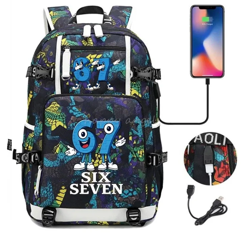 nouveau voler un cerveau imprimer usb garçons 67 six sept livre sacs grande capacité adolescents cartables femmes hommes ordinateur portable voyage sac à dos