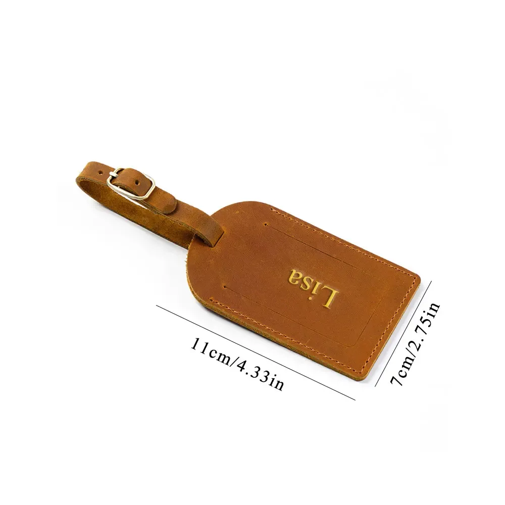 étiquette de bagage en cuir personnalisée avec nom, en cuir de vachette pleine fleur, pour carte d'embarquement et valise, design créatif