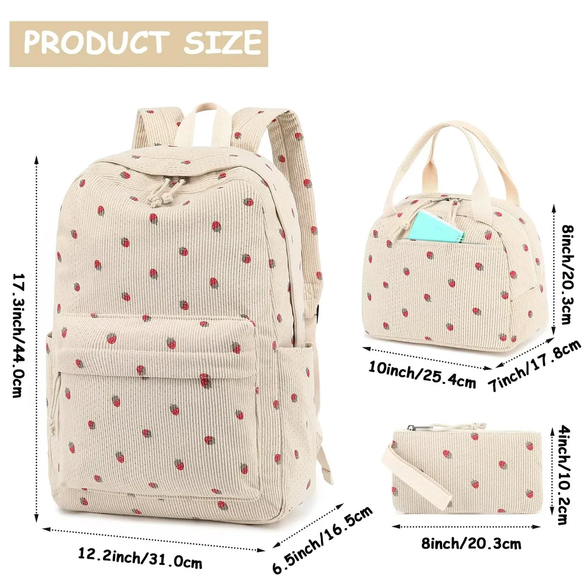 sac dos velours côtelé fleurs beige petit sac pochette poignées doublées poches principales avant usage voyage école