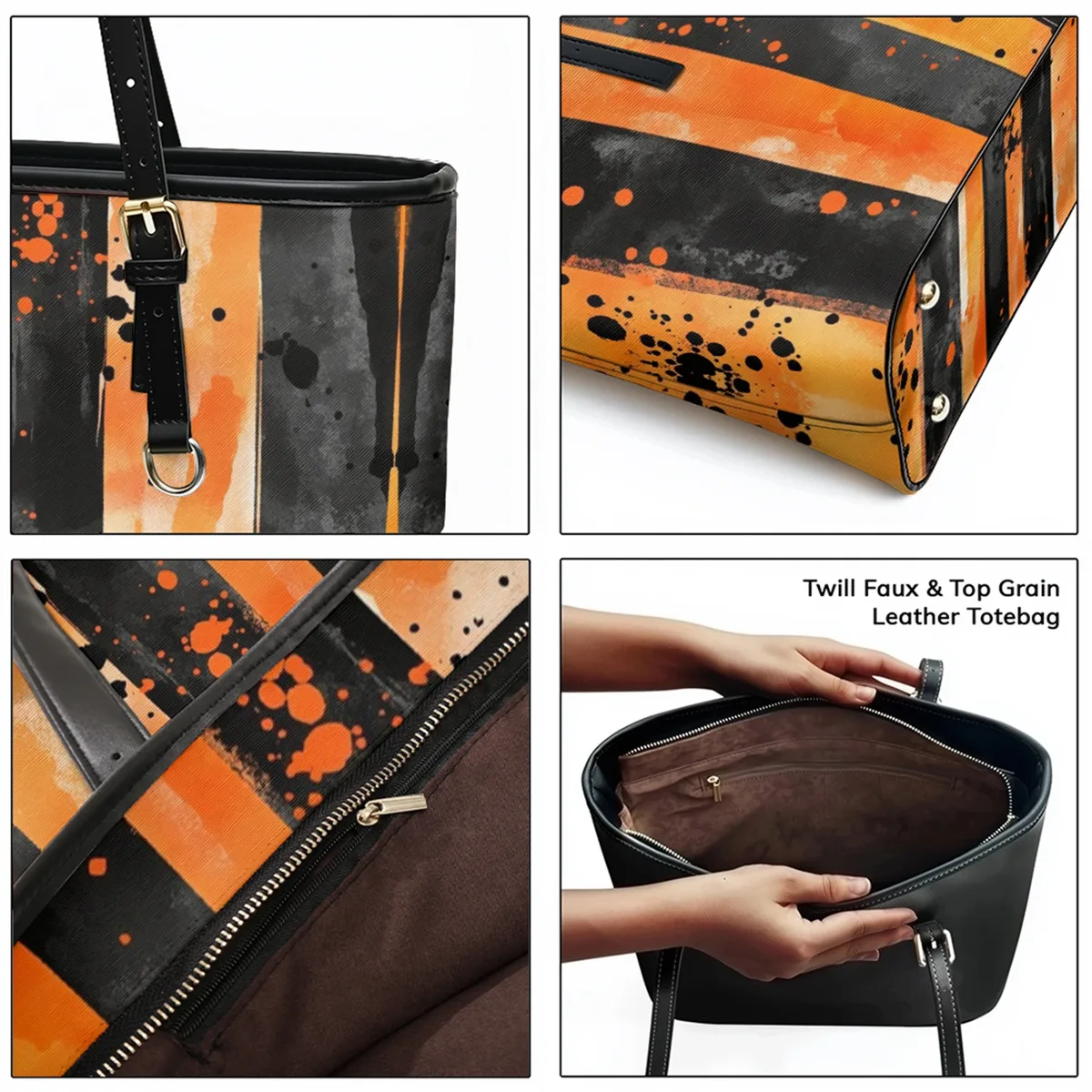 sac à bandoulière en cuir pvc oxford imprimé à rayures aquarelle, fourre-tout léger à fermeture éclair, usage quotidien, sac à main convertible pour le travail et le week-end