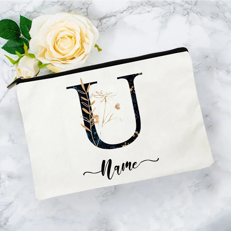 pochette organisatrice en toile noire et or de luxe avec initiales, sac de voyage pour cosmétiques, cadeau de toilette d'anniversaire avec nom personnalisé