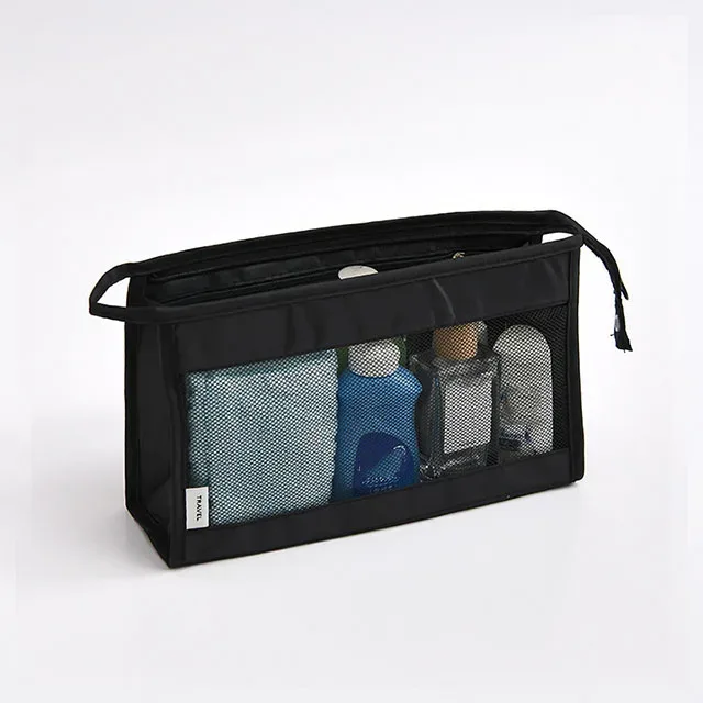 sac de voyage léger et respirant en maille pour femme, trousse de toilette portable transparente pour maquillage et soins de la peau