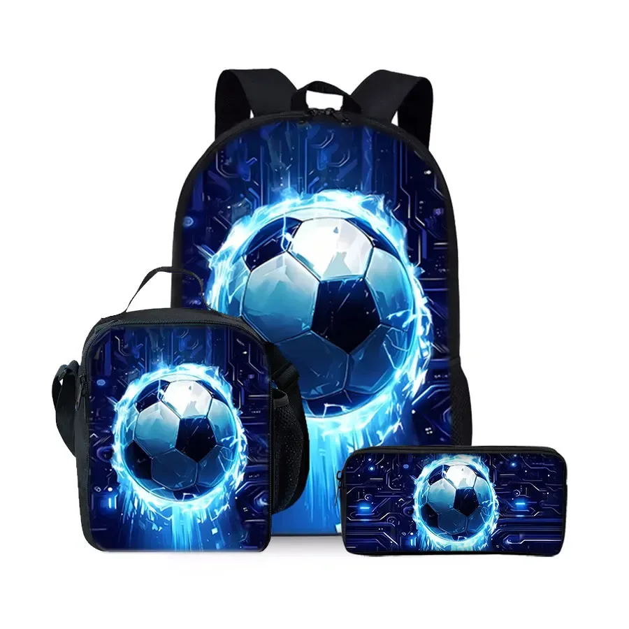 nouvel ensemble de sacs à dos trois pièces à motif football pour garçons et filles – meilleurs cadeaux – sac à dos scolaire 2d plat dessin animé pour enfants