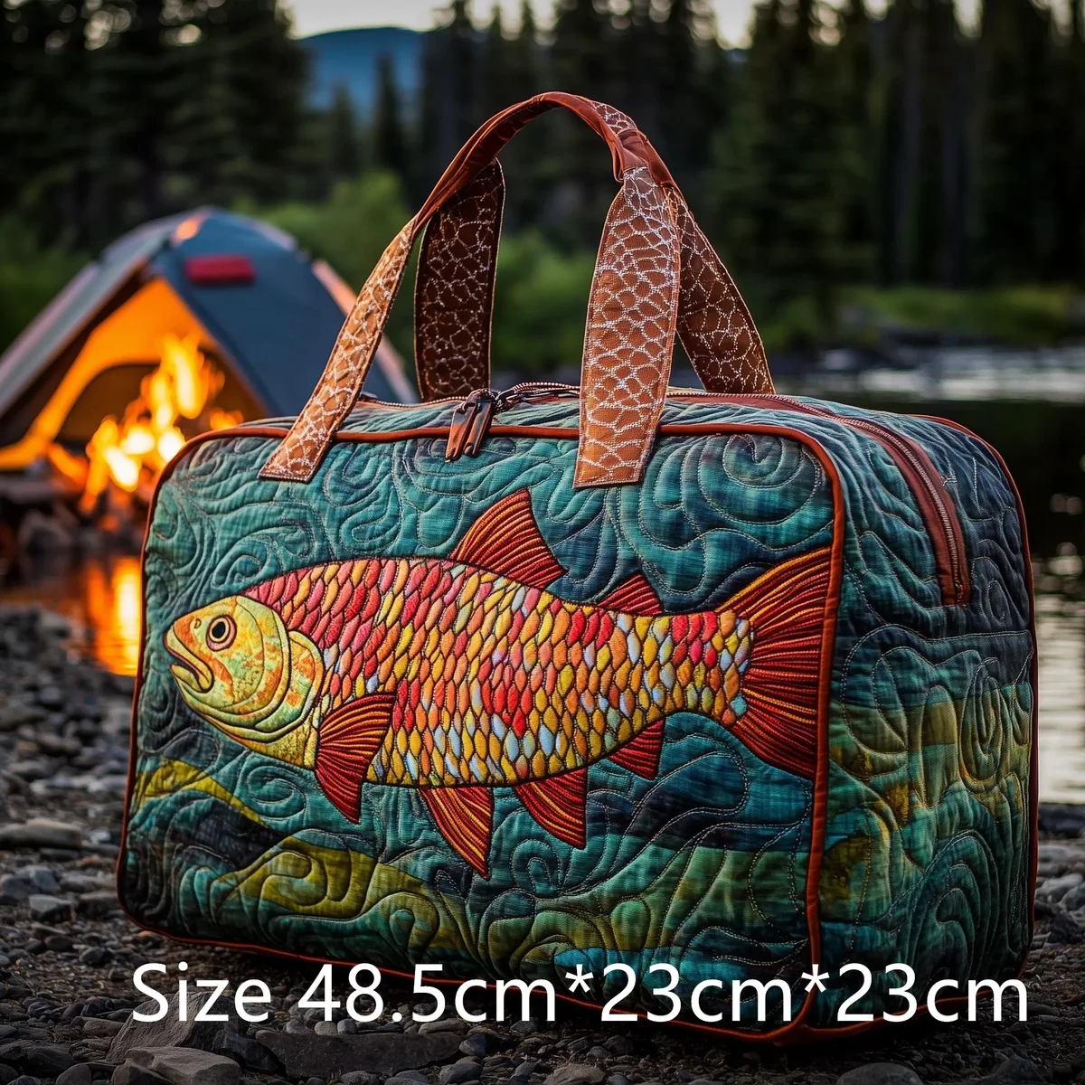 sac de voyage matelassé pour la pêche à la truite, sac de sport imperméable pour l'extérieur avec imprimé poisson 3d, sac de week-end pour le camping, cadeau pour pêcheurs
