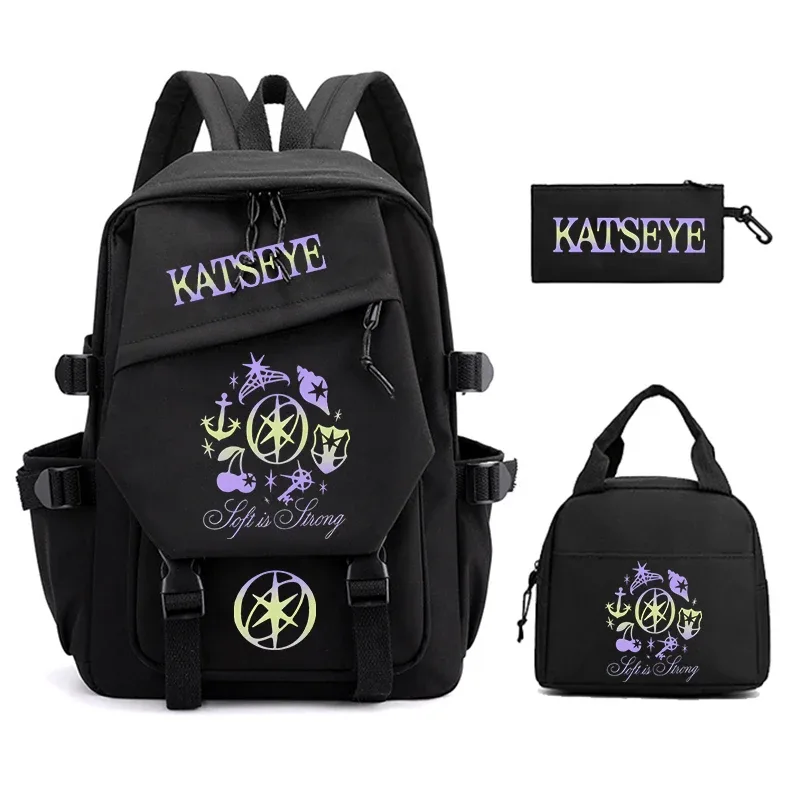 sac à dos imprimé katseye pour femmes, 3 pièces/ensemble, sac à déjeuner pour étudiants, trousse à crayons, sac d'école léger, sac à dos d'extérieur pour ordinateur portable