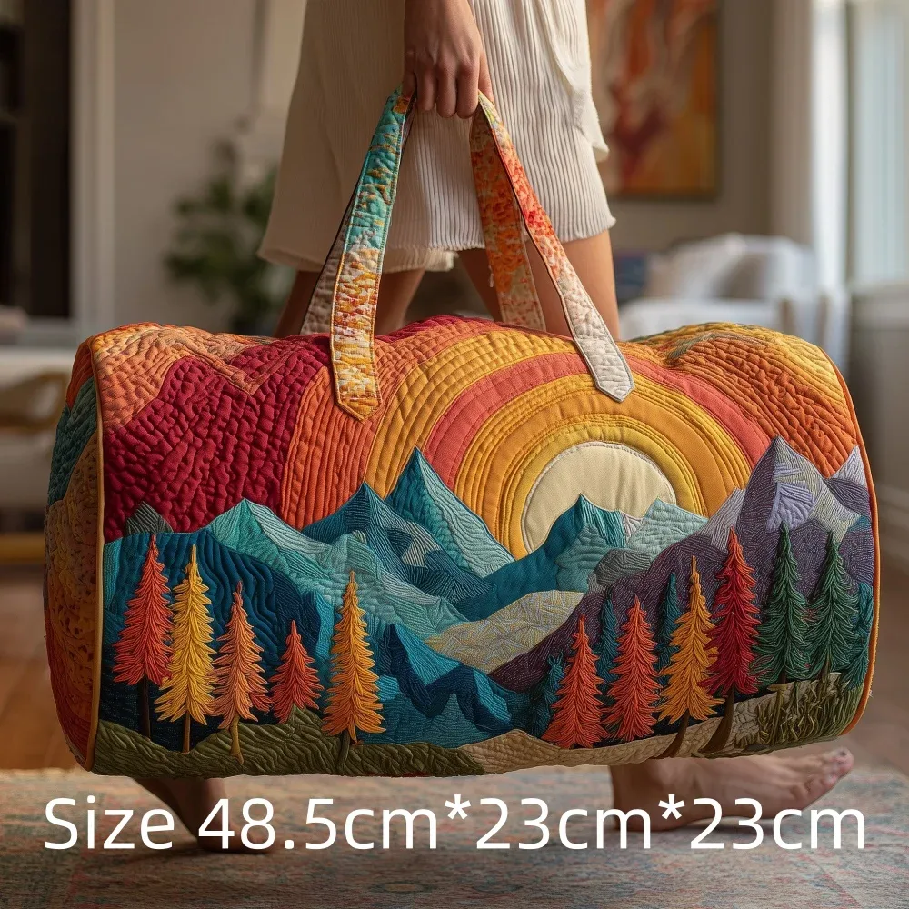 sac de voyage matelassé imprimé en 3d, fourre-tout de week-end, sac de sport, sac à main, motif cabane en montagne et forêt d'automne, paysage naturel vintage, pour femmes et hommes