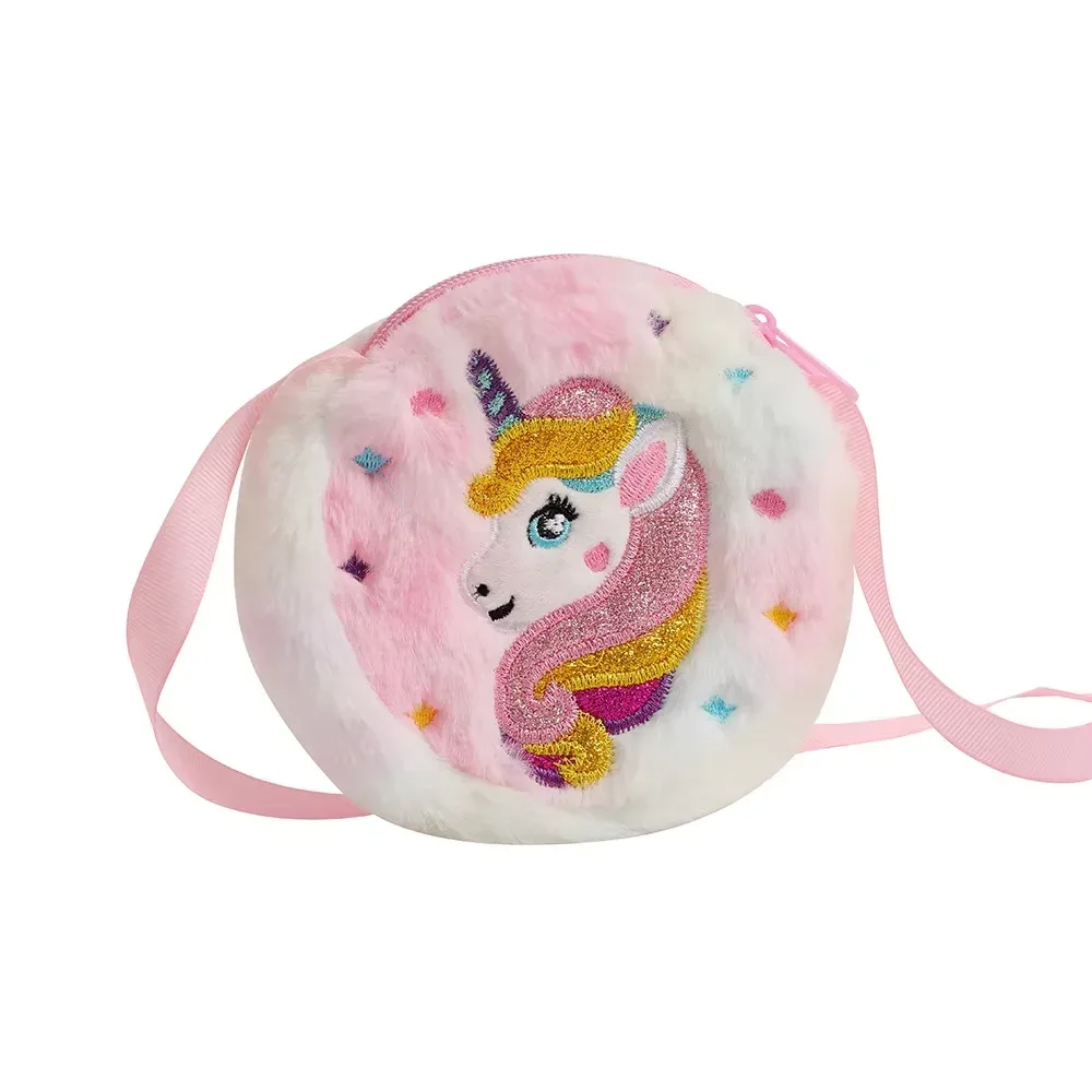 sac à bandoulière licorne de dessin animé pour enfants, 2 pièces, joli sac à bandoulière en peluche pour filles, petit sac à dos adapté aux cadeaux de vacances scolaires