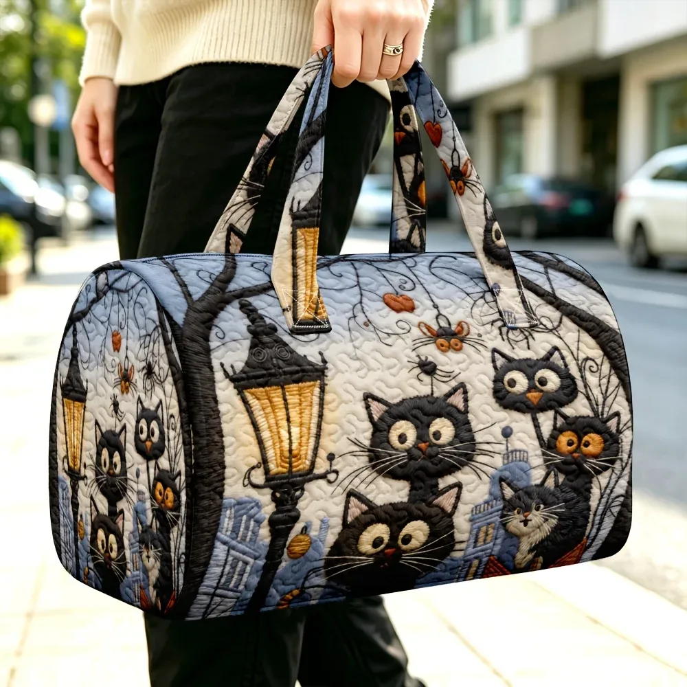joli sac à main matelassé en 3d avec motif de chat – sac de voyage unique avec imprimé de chat pour halloween – cadeau idéal pour les amoureux des chats, facile à transporter.