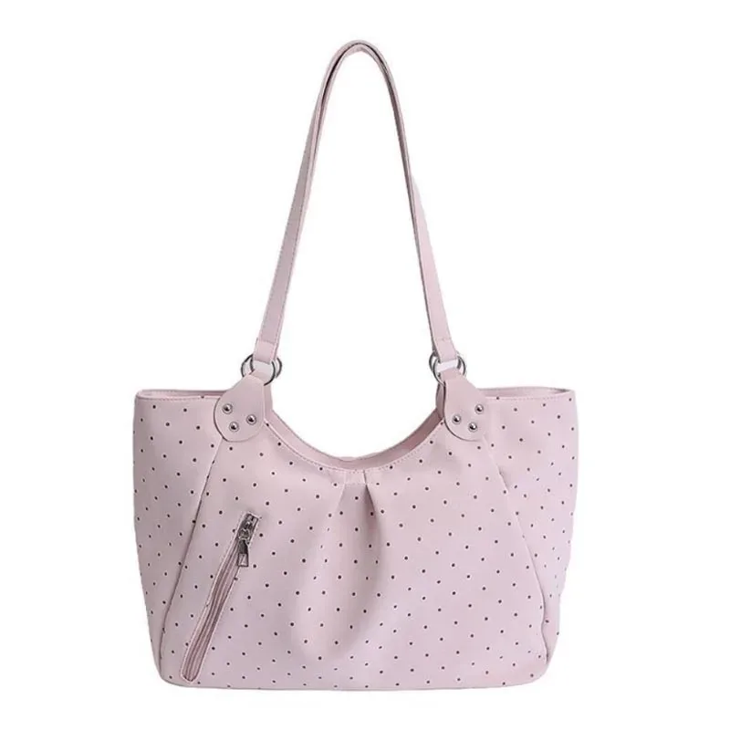 sac à bandoulière vintage grande capacité pour femme coréenne, motif pois, fourre-tout mignon avec fermeture éclair, sac à main décontracté pour l'école, le shopping et le travail