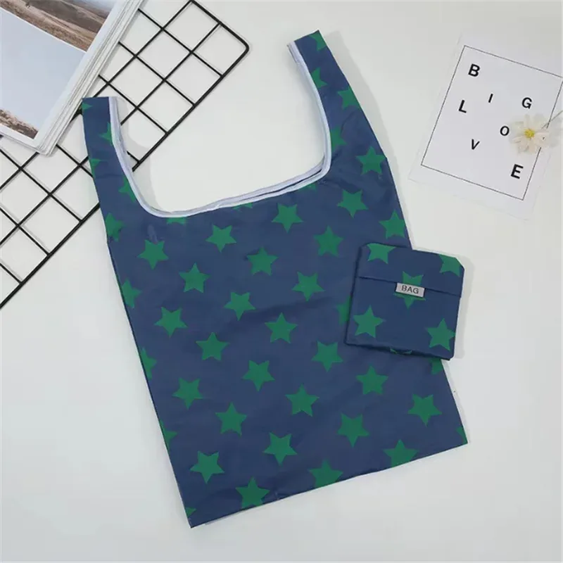 sac de shopping vert pliable imprimé à la mode, fourre-tout, pochette pliante, sacs à main pratiques, sacs de rangement de grande capacité