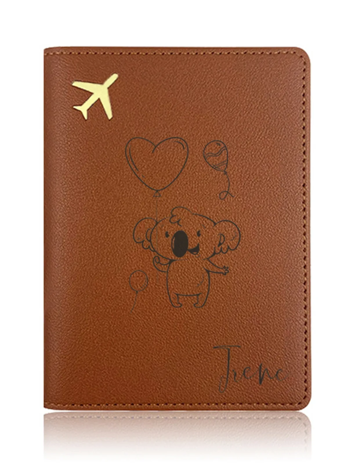pochette ordinateur portable cuir bleu pastel motif koala ballons cœur irene bordure dorée voyage usage personnalisation cadeau souvenir