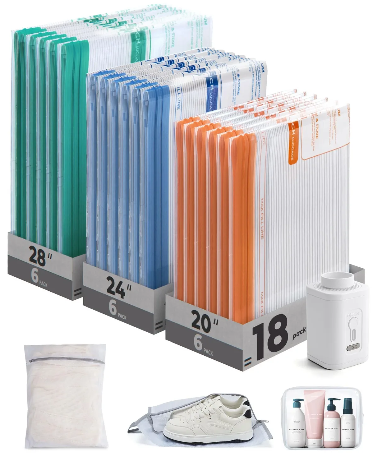 sacs sous vide bagsmart pour le voyage avec pompe à air rechargeable, sacs de compression portables pour économiser de l'espace, sacs sous vide pour vêtements