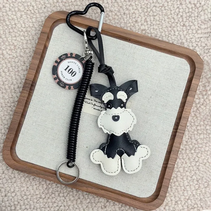 dessin animé animaux mignons schnauzer lanière sac pendentif en cuir pu sac à dos pendentif porte-clés pour les femmes cadeau d'anniversaire