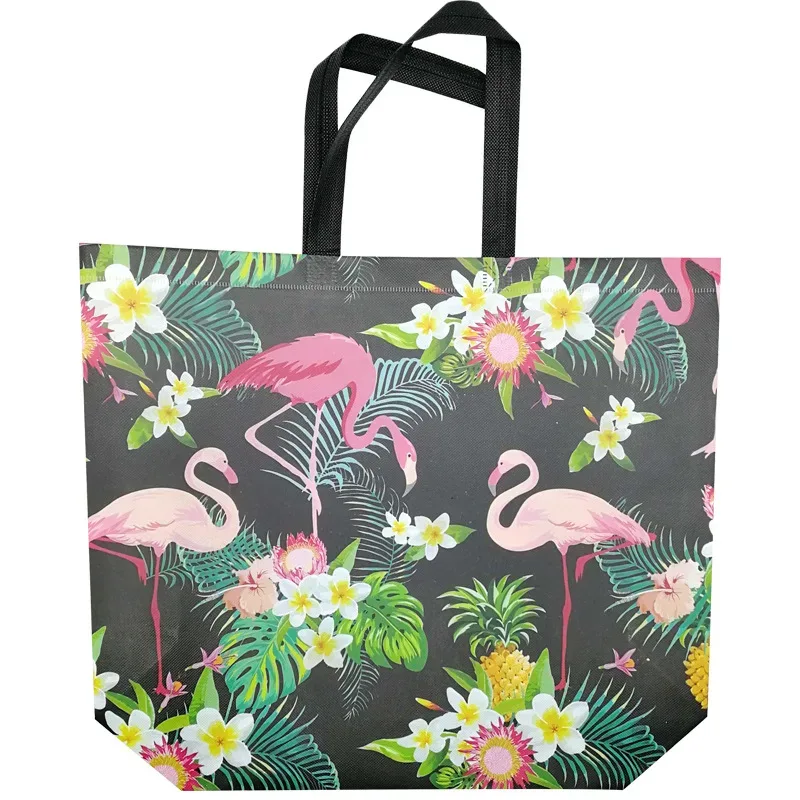 fourre-tout réutilisable imprimé flamant rose, sac à main non tissé, sac à soupe pliable, grand sac de rangement de voyage