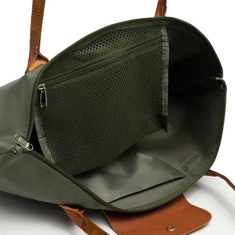 sac fourre-tout oxford avec accents en cuir, grande capacité, sacs à bandoulière décontractés pour femmes, résistant à l'eau, pliable