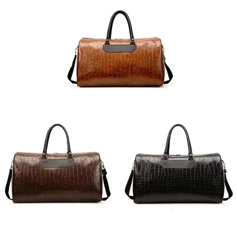 sac de voyage grande capacité pour le week-end, personnalisable avec nom, en cuir pu motif crocodile, sac bandoulière de luxe rétro, sac de sport, sac de voyage polochon