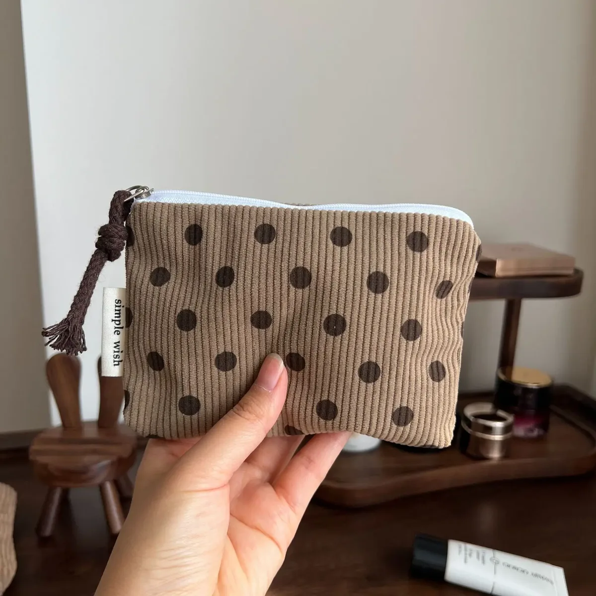 pochette de maquillage rayée rose pour femme, mini sac à cosmétiques mignon, sac de rangement portable pour clés, écouteurs, rouge à lèvres, porte-monnaie