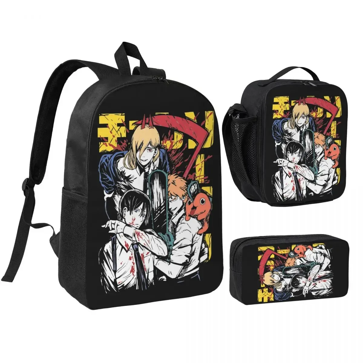 sac dos polyester noir motif graphique format rectangulaire bandoulière grande capacité voyage école université travailler transport documents ordinateur portable luncheon sac crayons