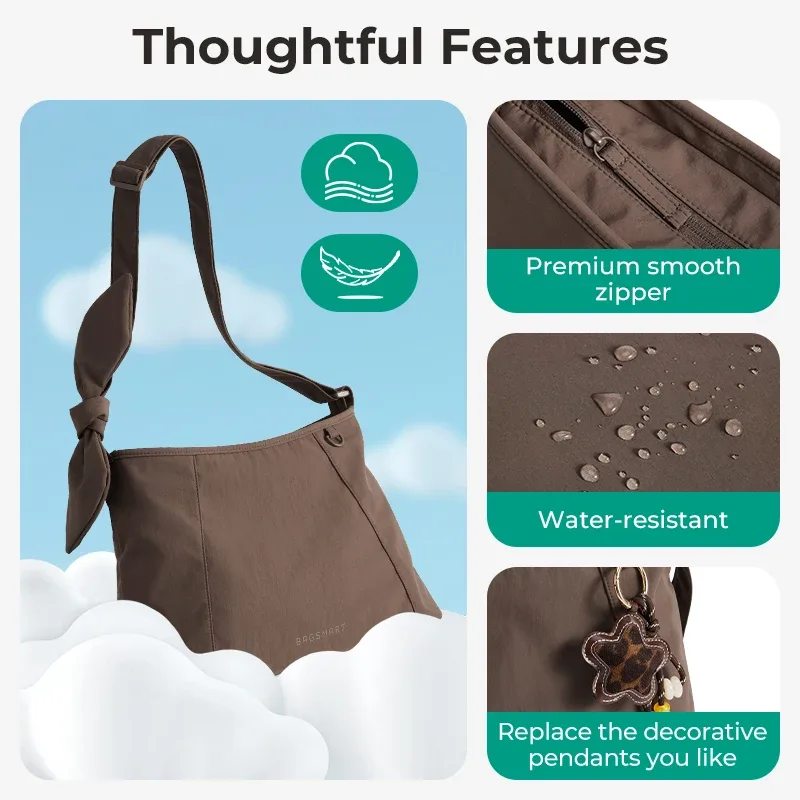 bagsmart sac bandoulière grande capacité pour femme, sac à main décontracté, sac de voyage étanche, sac à bandoulière multifonction pour la nuit