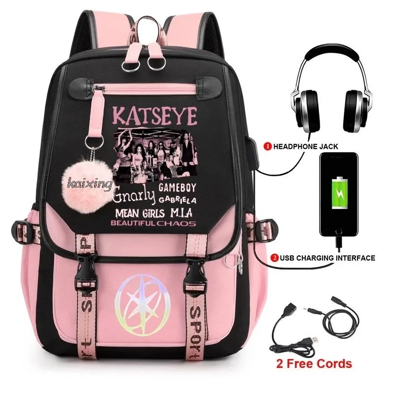 kawaii chaud katseye drôle impression sacs à dos doux capacité étudiant cartable collège étudiant patchwork ordinateur portable simple mochilas