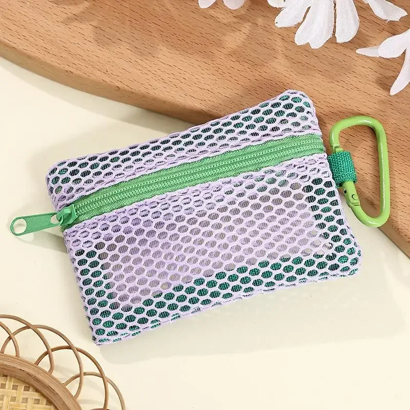 trousse de maquillage en maille transparente, pochette cosmétique portable élégante avec fermeture éclair, conception plate pour les articles de toilette et le rangement du maquillage