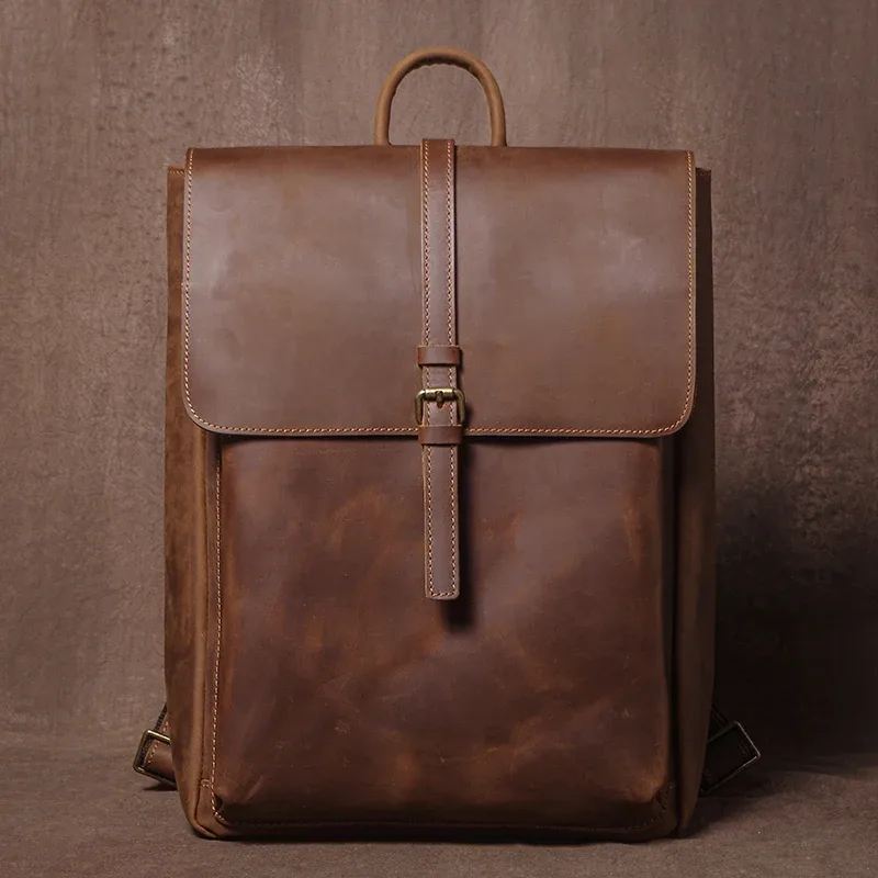 guro – sac à dos rétro en cuir véritable pour hommes et femmes, sac de voyage à rabat simple, en cuir de vache naturel, cartable de luxe, sacs à dos de banlieue quotidiens