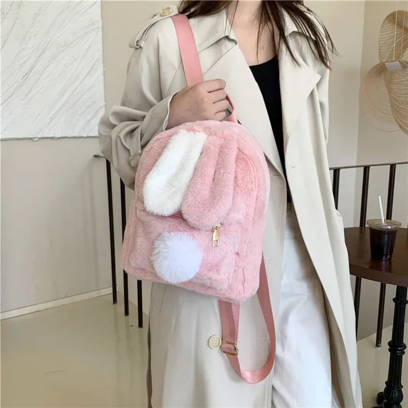 sac à dos en peluche personnalisé pour femmes en automne et en hiver, nouvelles oreilles de lapin mignonnes, sac à dos pour femmes, sac en peluche