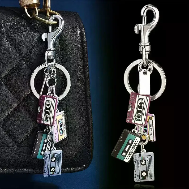 porte-clés vintage en forme de cassette rétro années 90 et 80, accessoires pour femmes et filles, breloques pour sacs à dos et sacs à main